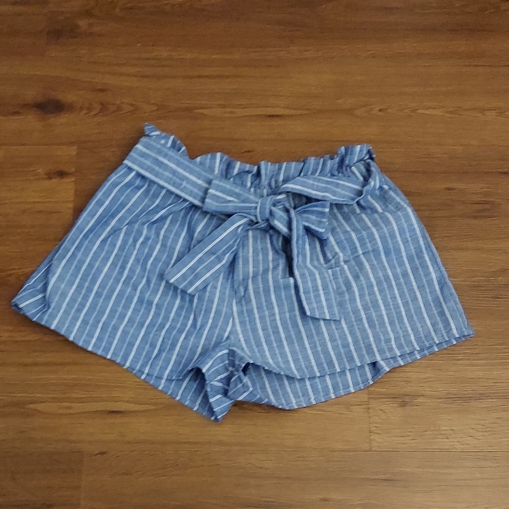 Pinstripe Belted Shorts